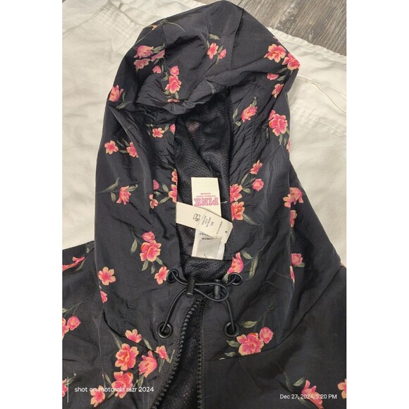 Victoria's Secret Pink Long Anorak Windbreaker Jacket Size Med/Large Black NWT - Picture 3 of 16